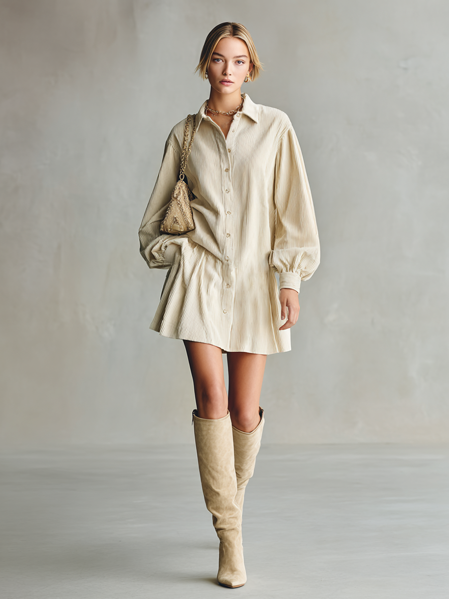 Women's Beige Corduroy Shirt Jacket MDA2514K4AP