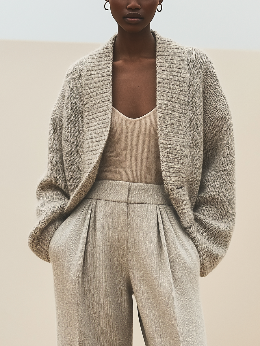 Women's Beige Knitted Loose Casual Cardigan MDA2572K6T